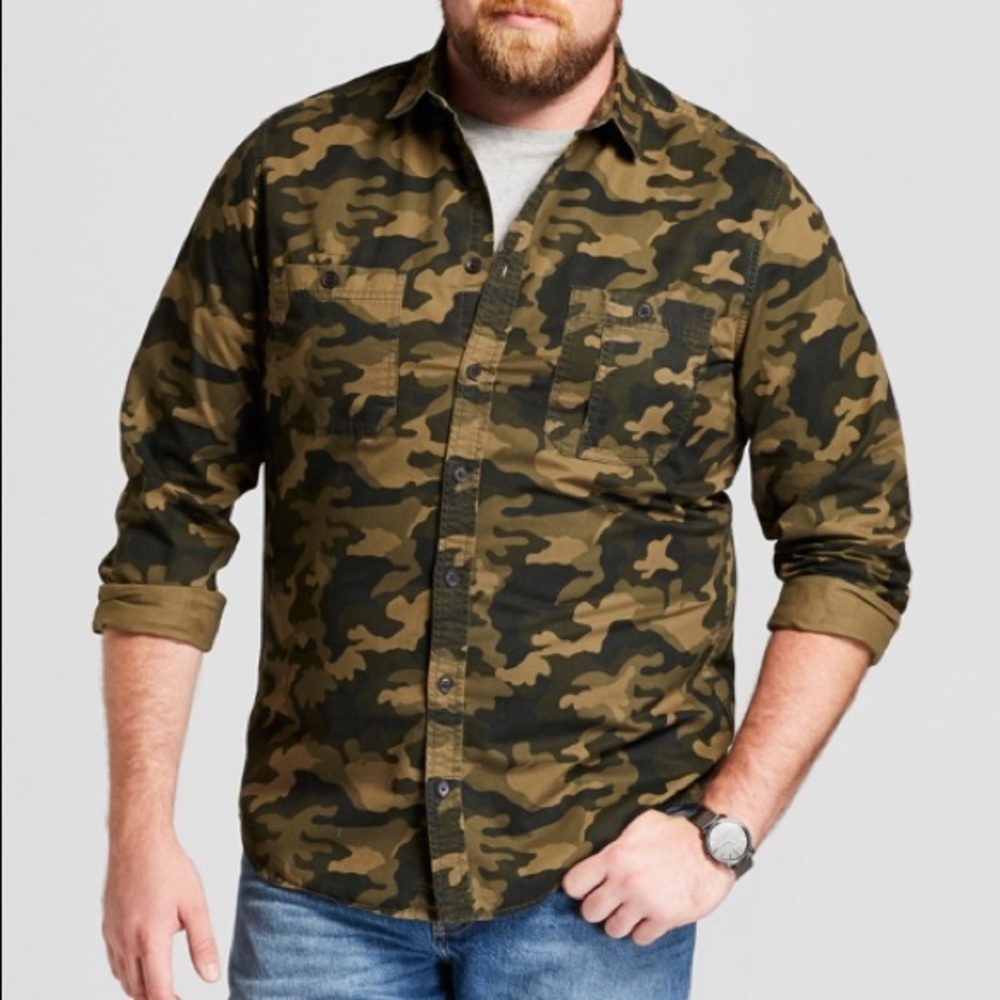 New Goodfellow Camo Sleeve Military Twill Shirt H.